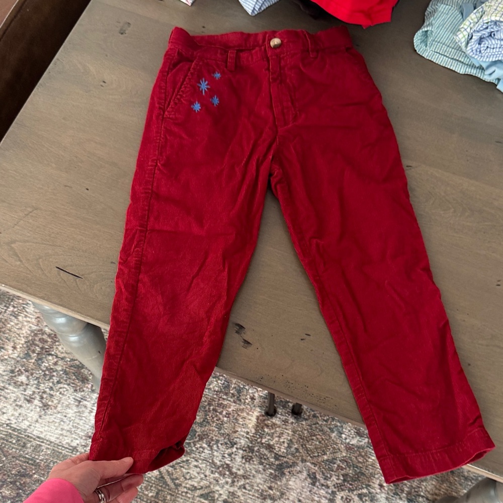 Vibrant Red Kids Casual Pants with Star Detail